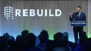 Sánchez  en la 8º edición de la Feria del sector de la edificación y la construcción REBUILD. Gustavo Valiente/Europa Press