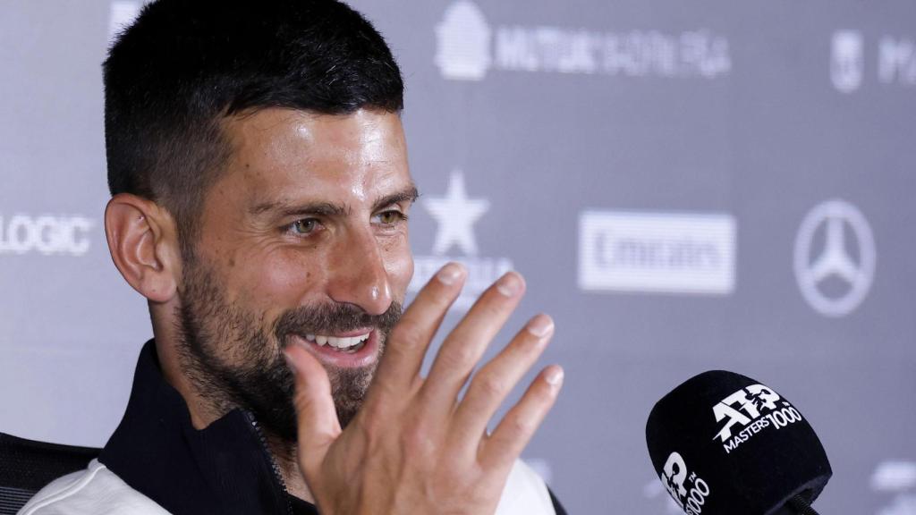 Novak Djokovic en rueda de prensa en el Mutua Madrid Open.