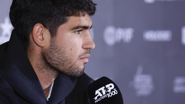 Carlos Alcaraz en rueda de prensa en el Mutua Madrid Open.