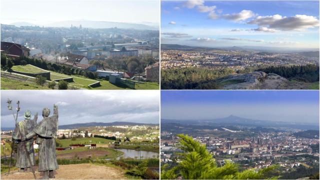 Arriba a la izquierda, el Monte de Deus. A su derecha, el Monte do Viso. Abajo a la izquierda, el Monte  do Gozo y a su derecha el Pedroso.