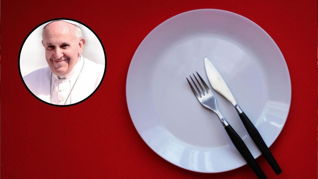 Un montaje de un plato y el Papa Francisco.