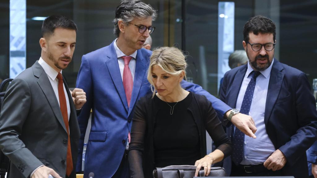 La vicepresidenta segunda del Gobierno, Yolanda Díaz, durante una reunión del Consejo de Asuntos Sociales en Bruselas