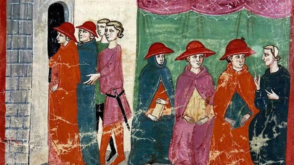 Una escena que reproduce el cónclave celebrado en Viterbo entre los años 1268 y 1271.