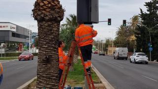 Los técnicos instalando los nuevos radares en la ciudad de Alicante.