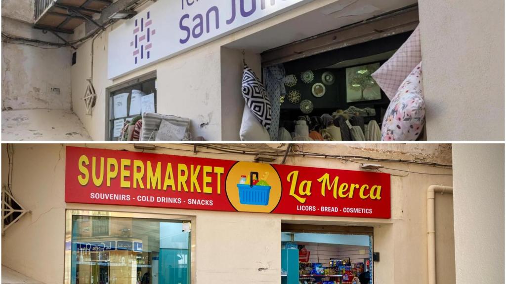 Una imagen de Telas San Julian y una imagen del nuevo supermercado.