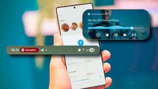 Fotomontaje del nuevo widget en la barra de estado de One UI 7
