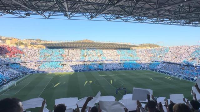 El mosaico que lució en La Rosaleda en la ida del play off de ascenso contra el Nástic de Tarragona.