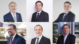 De izquierda a derecha y de arriba a abajo: Luis Furnells (Grupo Oesía), Ricardo Domínguez (Navantia), Miguel Ángel Garcia Primo (Hisdesat), Raül Blanco (SAPA), Jesús B. Serrano (GMV) y Antonio Bueno (GDELS).