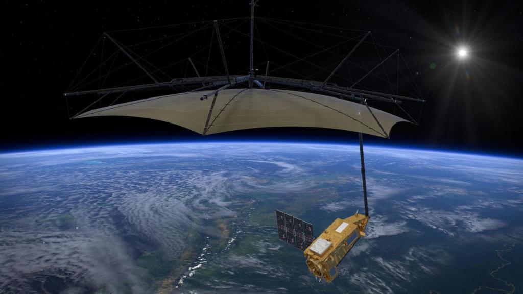 Modelo por ordenador del Biomass desplegado en órbita