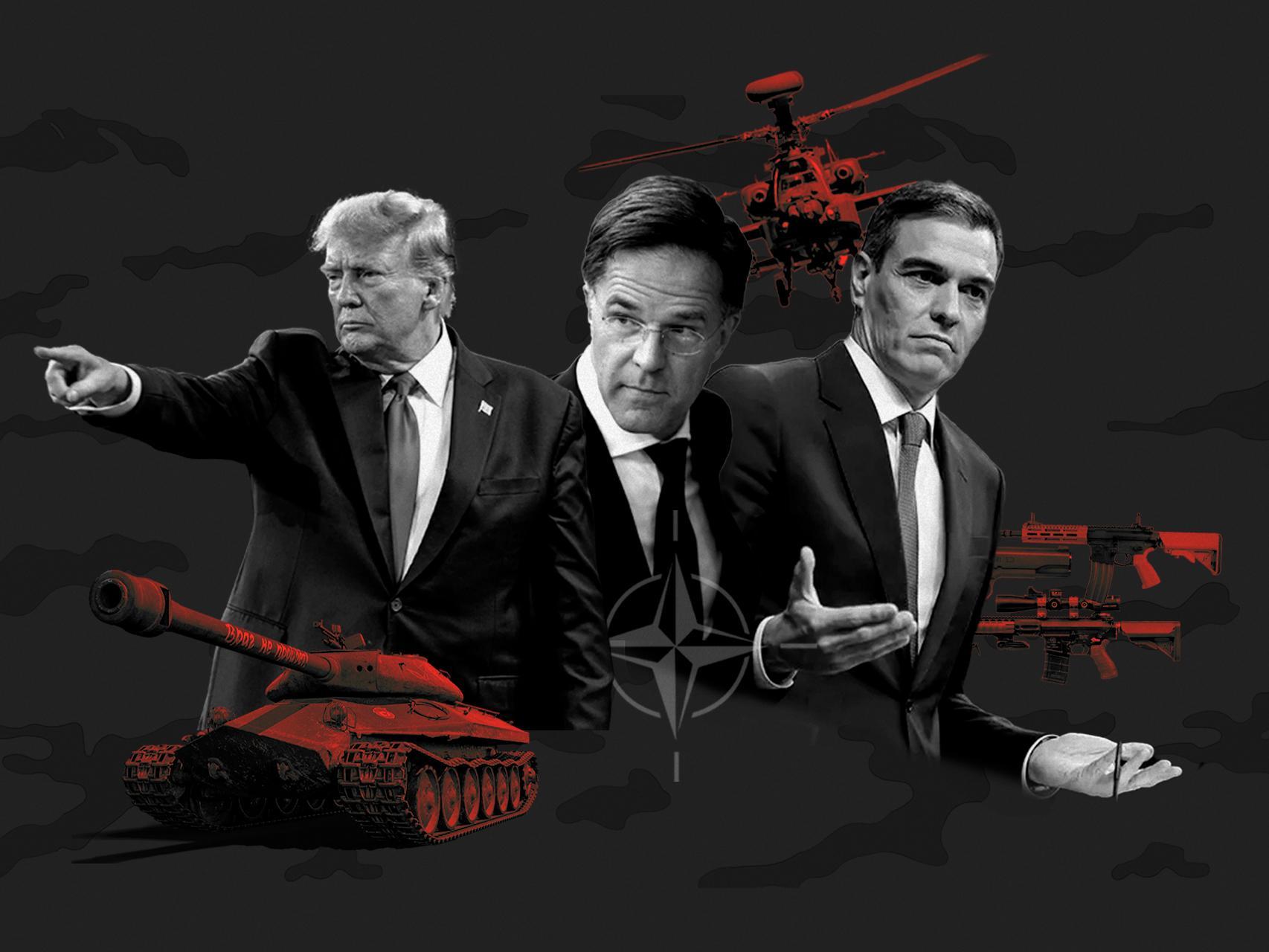 Donald Trump, el secretario general de la OTAN, Mark Rutte, y el presidente Pedro Sánchez.