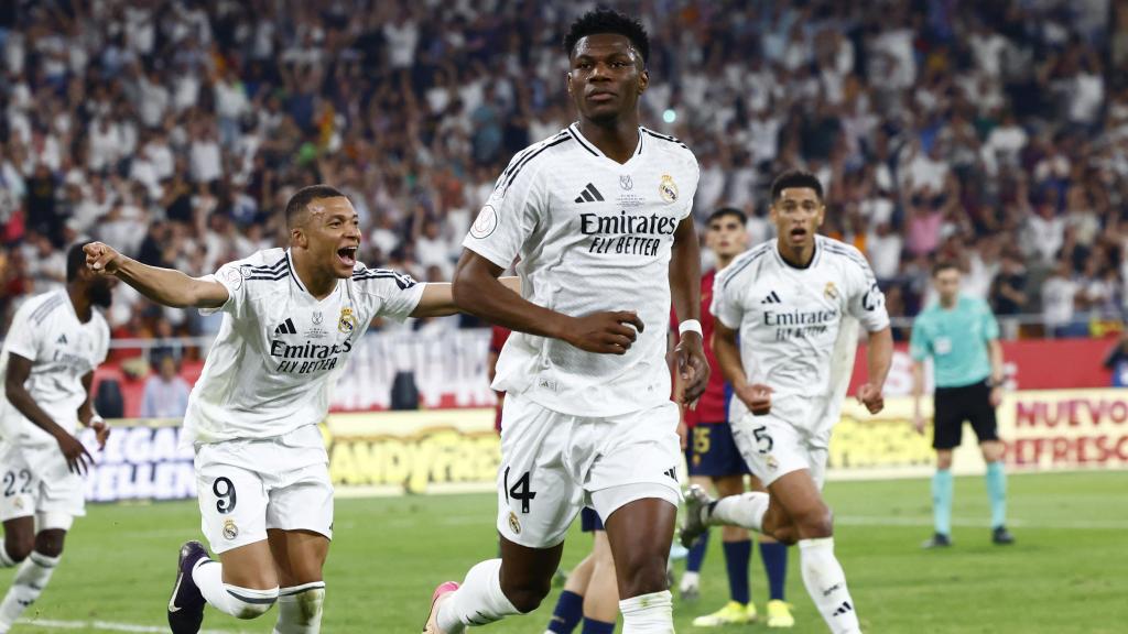 Tchouaméni celebra su gol contra el Barça.