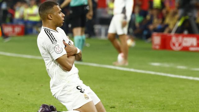 Mbappé celebra el gol ante el Barça en la final de la Copa del Rey.
