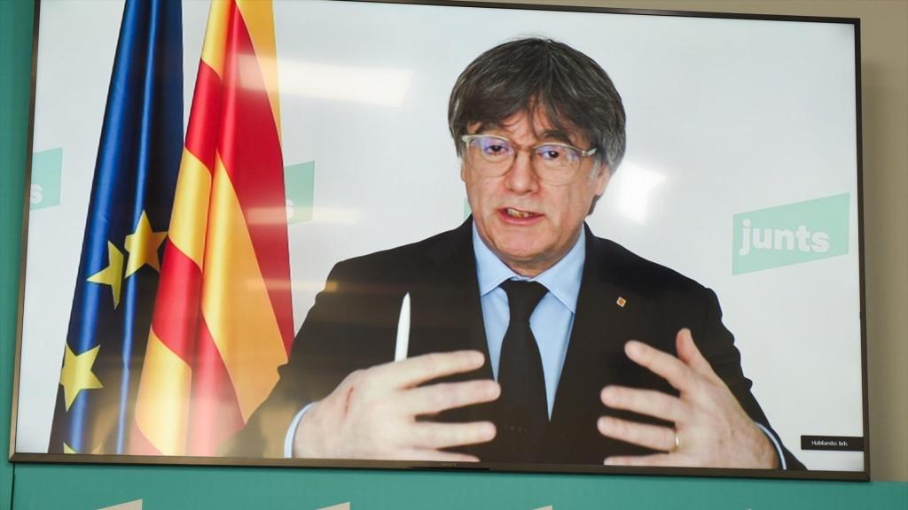 Carles Puigdemont interviene por videoconferencia en un acto de Junts el pasado 4 de marzo./ EP