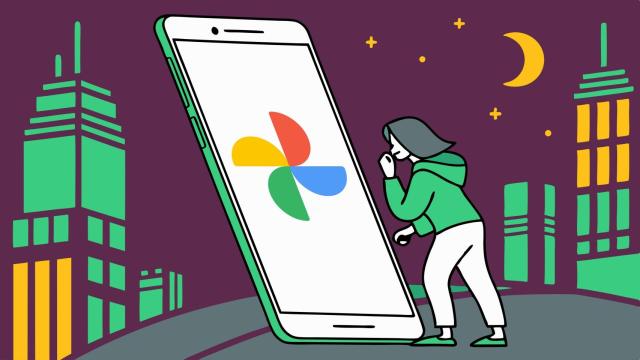 Ilustración de un móvil con el logo de Google Fotos