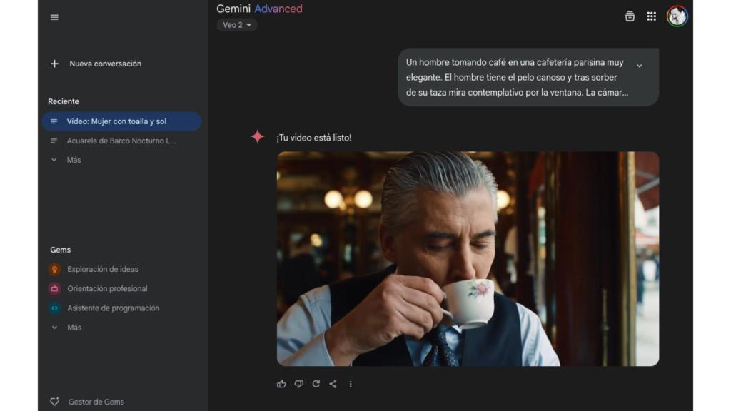 Interfaz de Google Gemini con Veo 2