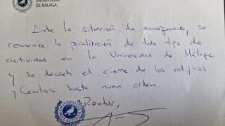 La carta del rector de la UMA para cancelar las clase.