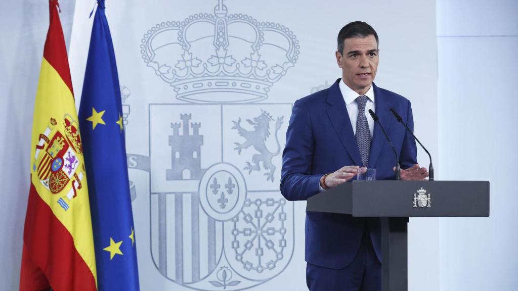 El presidente del Gobierno, Pedro Sánchez, ofrece una rueda de prensa este lunes, en Madrid, con motivo del apagón eléctrico.