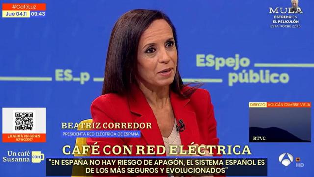 La presidenta de Red Eléctrica de España, Beatriz Corredor, durante una entrevista en Antena 3 en noviembre de 2021.