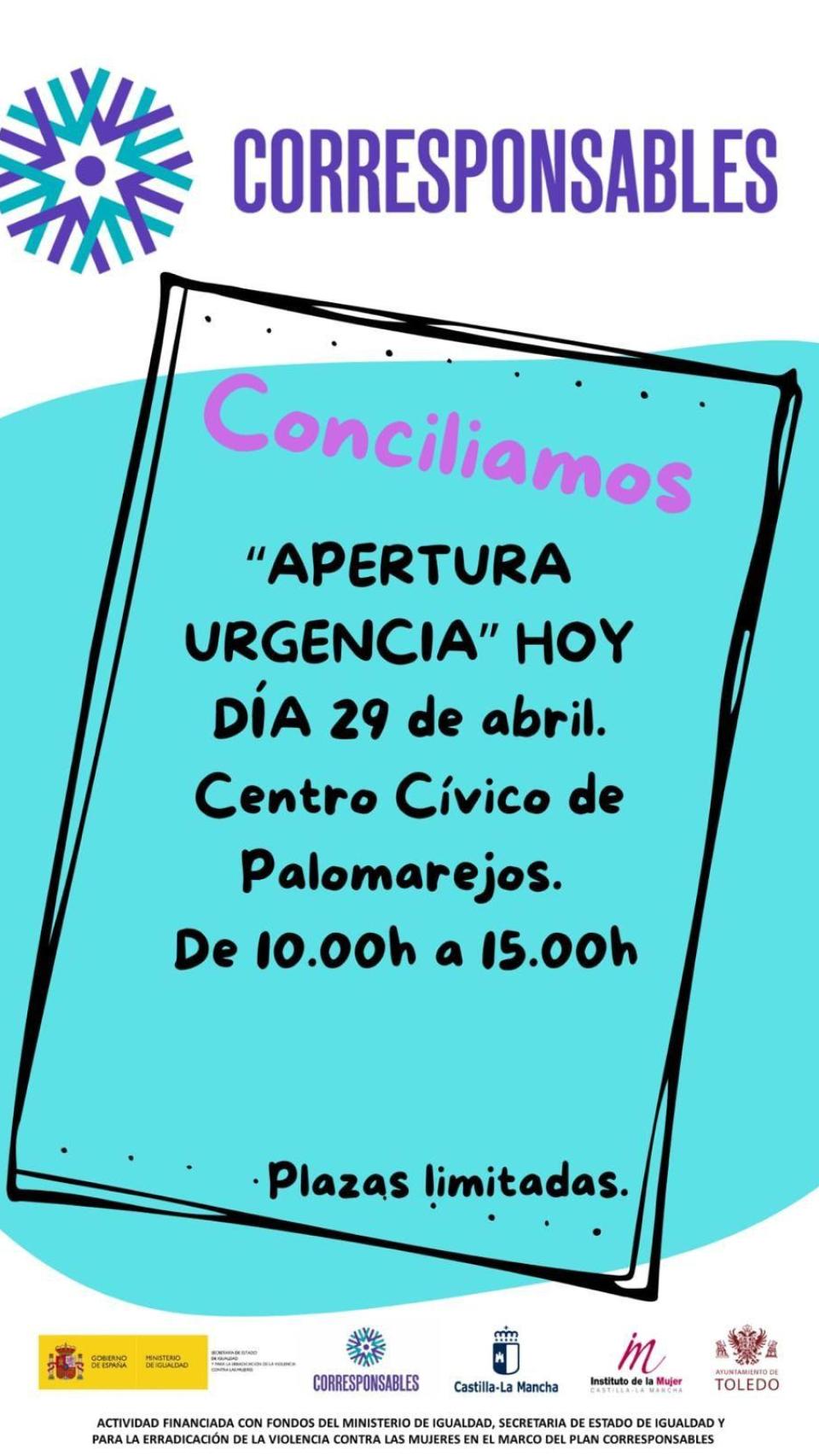 El Centro Cívico de Palomarejos (Ludoteca) abre hoy para facilitar la conciliación, dentro del Plan Corresponsables.