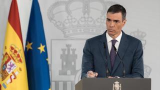 Pedro Sánchez este martes en Moncloa durante su comparecencia.