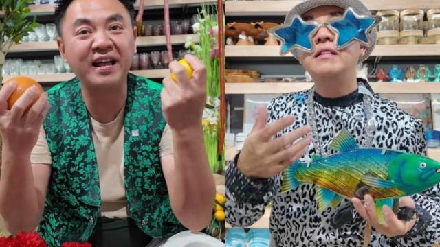 Jin Ye, vestido de huertano en uno de sus vídeos de Instagram, y en otro fotograma, luciendo un traje de sardinero con motivo de las últimas Fiestas de Primavera de Murcia.