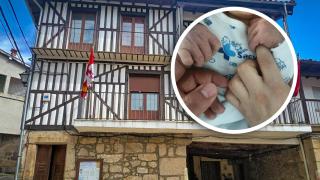 El Ayuntamiento de Las Casas del Conde y una imagen del pequeño Miguel Ángel y sus padres