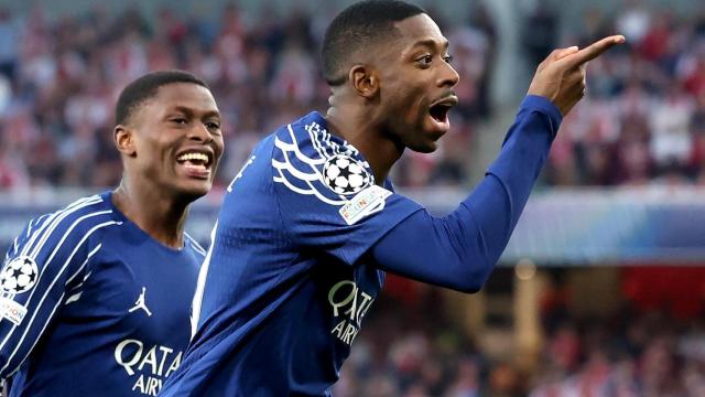 Dembelé celebra el gol de la victoria ante el Arsenal.