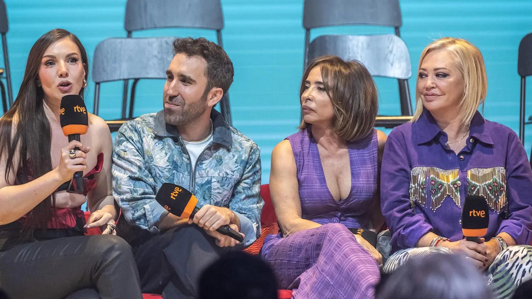 Inés Hernand, Aitor Albizua, María Patiño y Belén Esteban durante la presentación del programa.