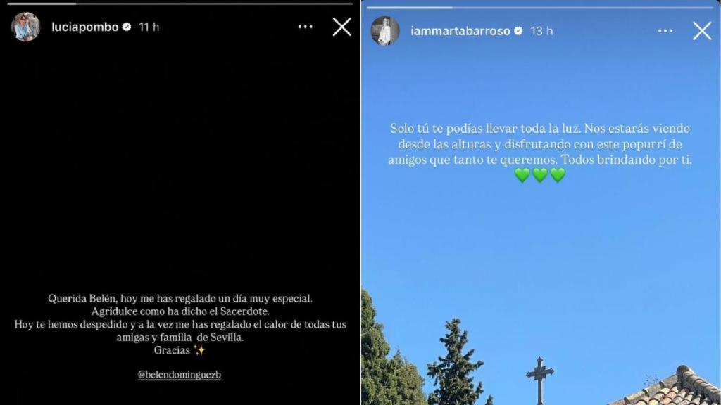 Los mensajes que han compartido Lucía Pombo y Marta Barroso en redes sociales.