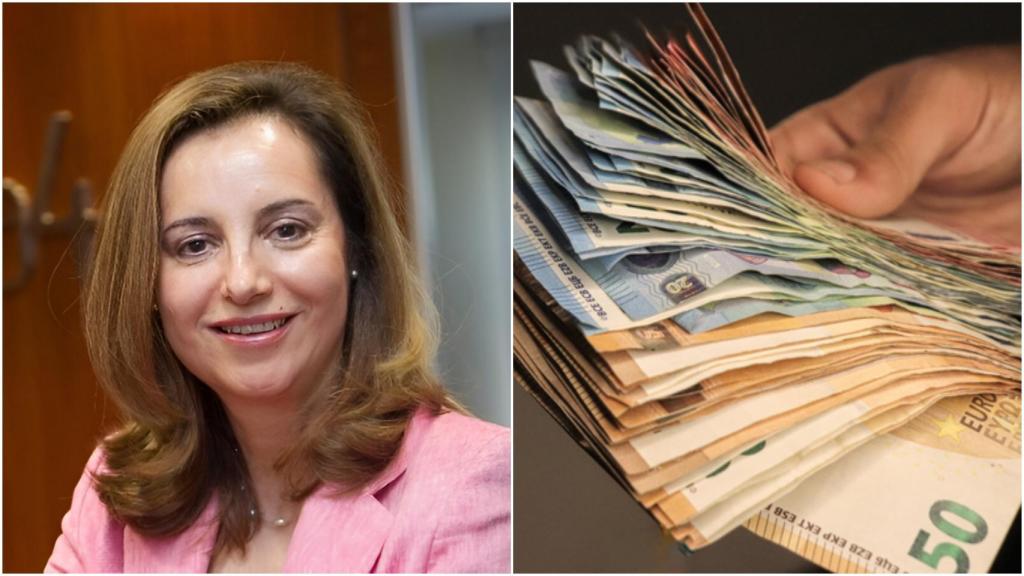 Montaje de Pilar Barcelona, asesora financiera, junto a varios billetes de euro.