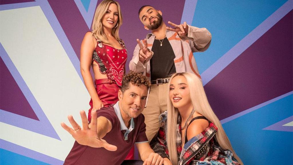 Eva González y los 'coaches' de 'La Voz Kids 10'.