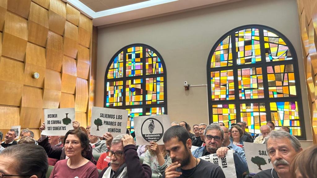 Los vecinos de diferentes asociaciones con carteles de Zaragoza no se vende.