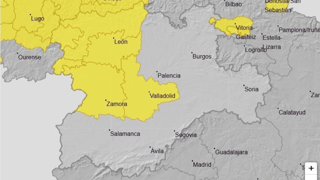 Mapa de las zonas en alerta amarilla.