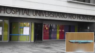 Imagen del hospital Río Hortega de Valladolid junto a la navaja con la que el detenido amenazó al vigilante de seguridad