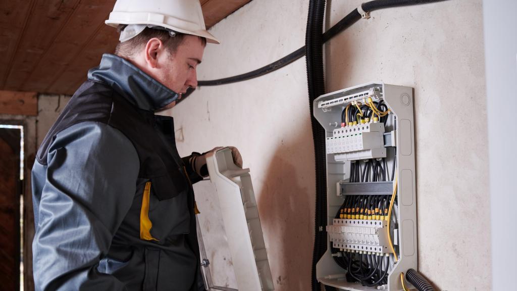 Imagen de un joven trabajando de electricista