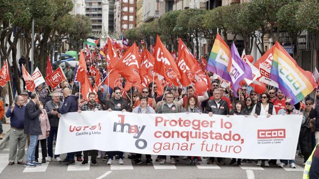 Imagen de la manifestación en León con motivo del 1-M, Día del Trabajador