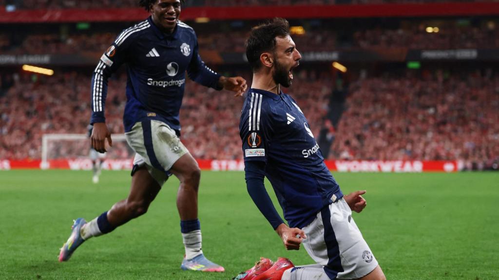 Bruno Fernandes celebra su gol contra el Athletic.
