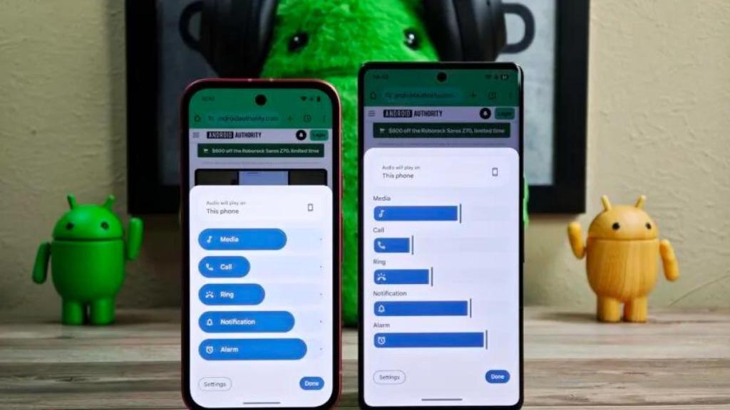 Controles en Android 16 (derecha)