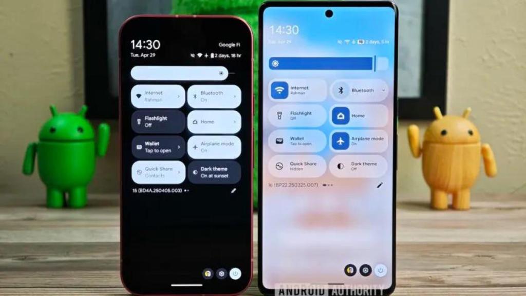 Ajustes rápidos en Android 16 (derecha)