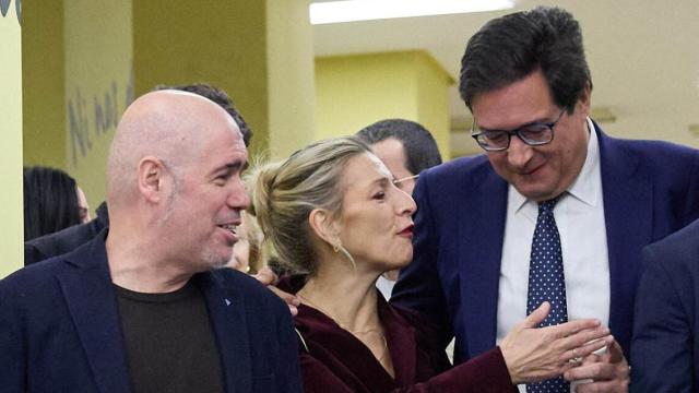 Unai Sordo (CCOO), Yolanda Díaz y Óscar López.