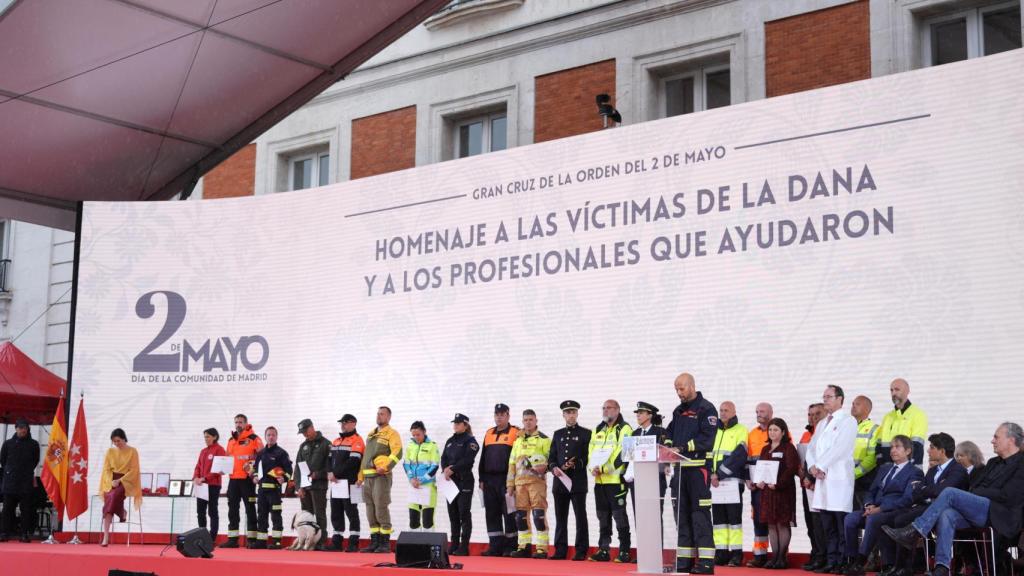 Homenaje durante la entrega de la Gran Cruz de la Orden del 2 de Mayo a los profesionales.