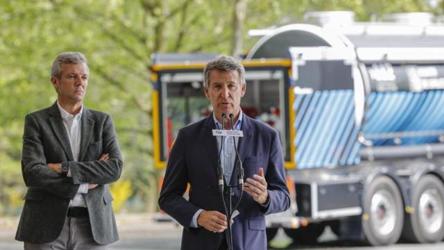 Alberto Núñez Feijóo y Alfonso Rueda, este viernes en Pontevedra.