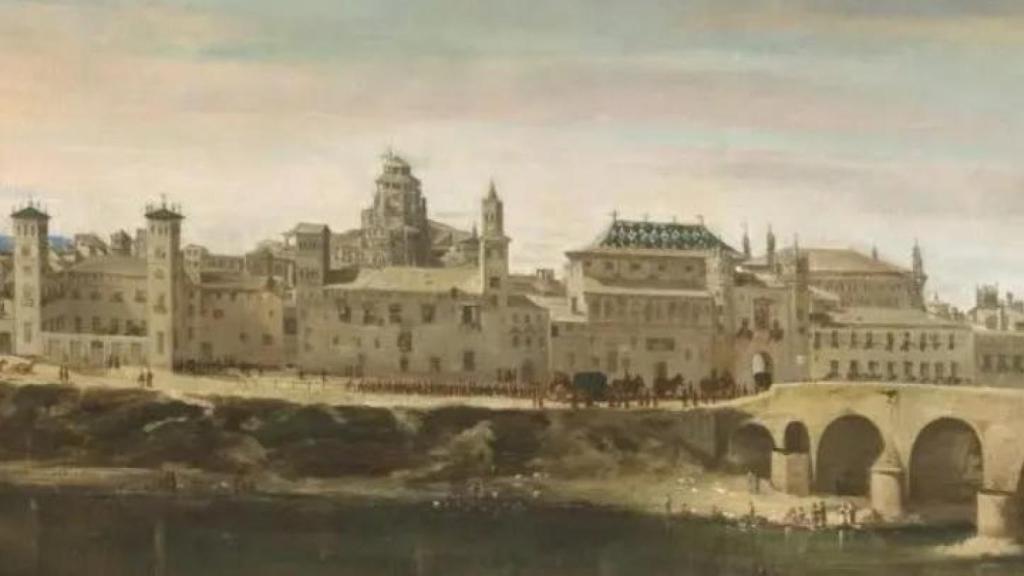 Vista de la Ciudad de Zaragoza de Anton Van den Wyngaerde de 1563, donde se observa el palacio.