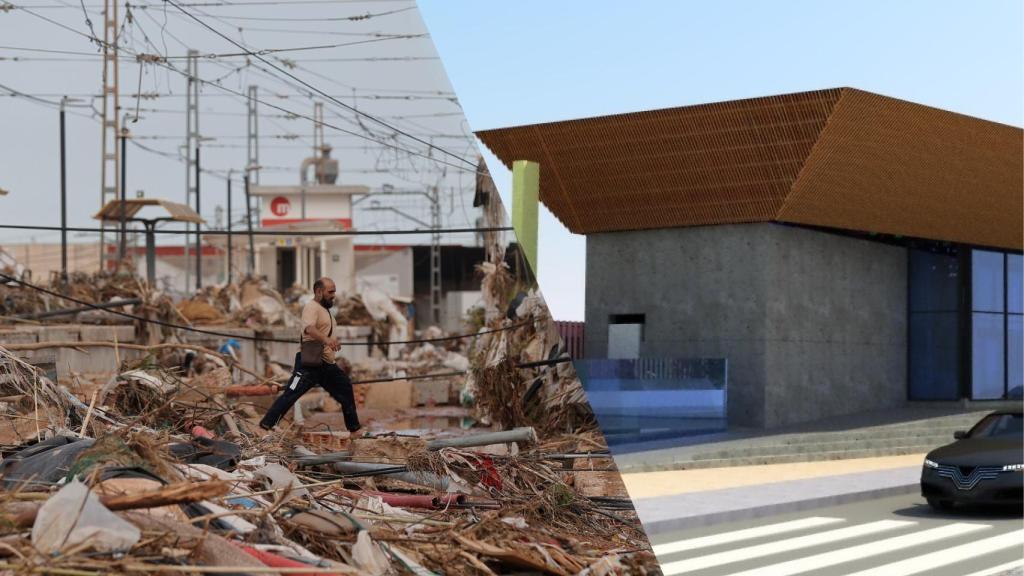 'Render' de la nueva estación de Paiporta de Metrovalencia, reconstruida tras quedar arrasada por la dana. EE