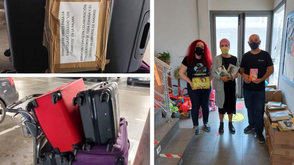 La librera, en 2021, viajando y repartiendo libros en los colegios de La Palma.
