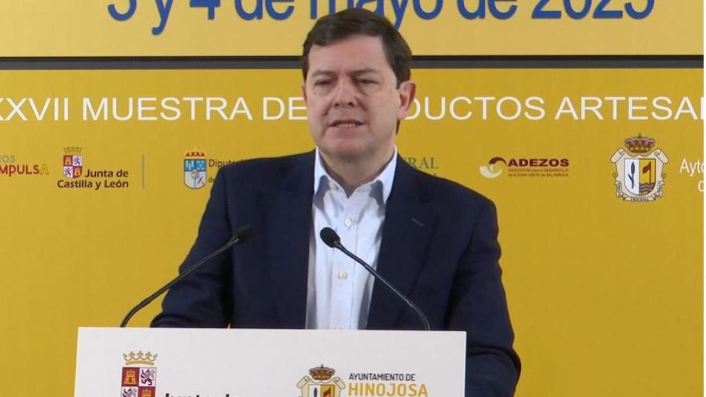 El presidente de la Junta, Alfonso Fernández Mañueco, durante su intervención de este sábado en la inauguración de la XII edición de la Feria Internacional del Duero de Hinojosa de Duero
