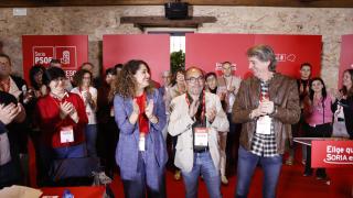 El secretario general del PSOE de Castilla y León, Carlos Martínez, clausura el Congreso Provincial del PSOE de Soria junto a la secretaria de Política Económica y Transformación Digital de la Comisión Ejecutiva Federal Socialista, Enma López, y al secretario general del PSOE de Soria, Luis Rey, en el congreso provincial del PSOE de Soria de este sábado