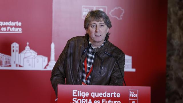El secretario general del PSOE de Castilla y León, Carlos Martínez, durante su intervención en el congreso del PSOE de Soria, este sábado