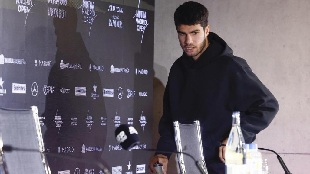 Carlos Alcaraz, en la sala de prensa del Mutua Madrid Open