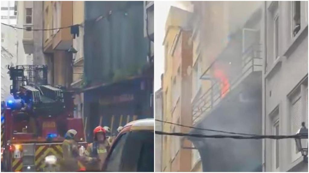 Incendio en el centro de A Coruña: los bomberos sofocan el fuego de un local en la calle Vista